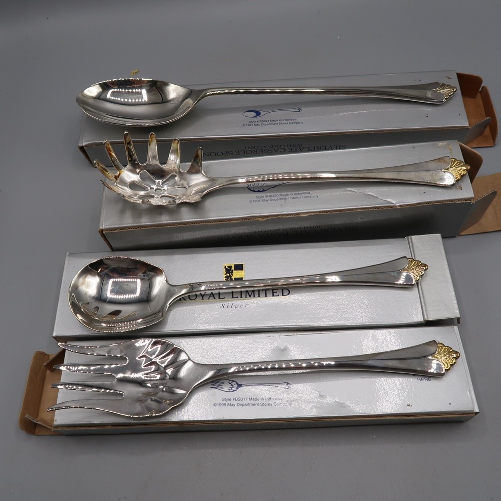 Lot of 4 Royal Limited Silver-Plated Utensil Serve Set Spoon Fork Dinnerware